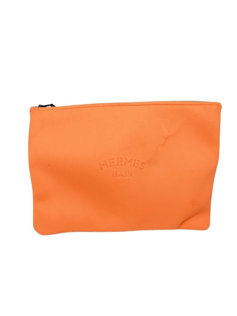 Hermes Pouch Bain Flat Orange Canvas